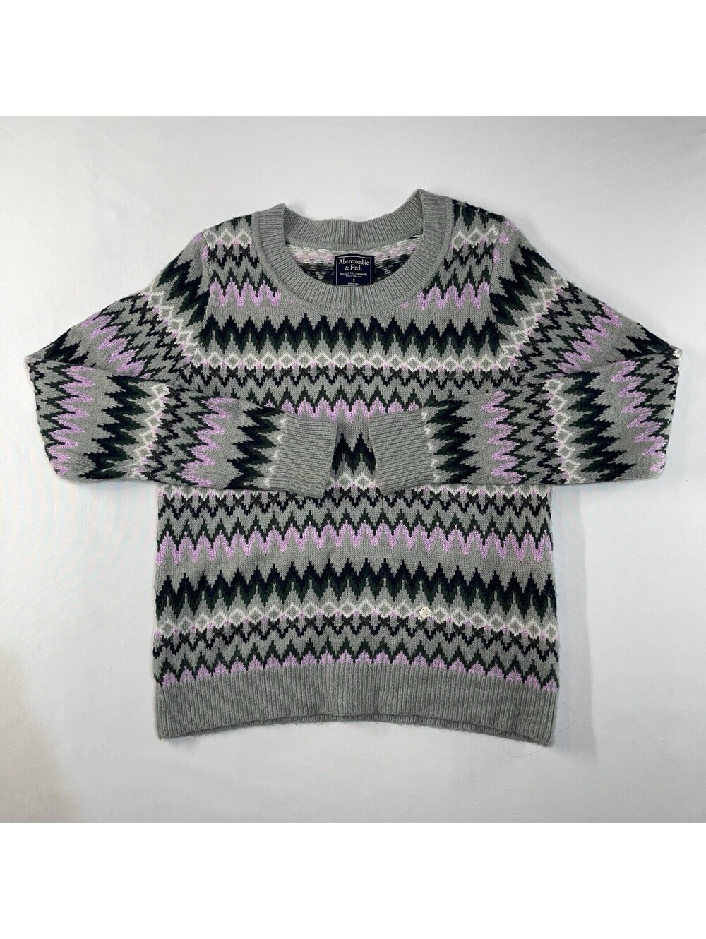 Abercrombie & Fitch Womens Sweater Small Gray Pink Wool Blend Geometric Preppy